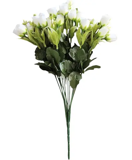 SHRIHAUS Silk Rose Buds Flower Bunch White